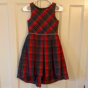 Girls 12 plaid Christmas holiday taffeta hi-low sleeveless dress button back